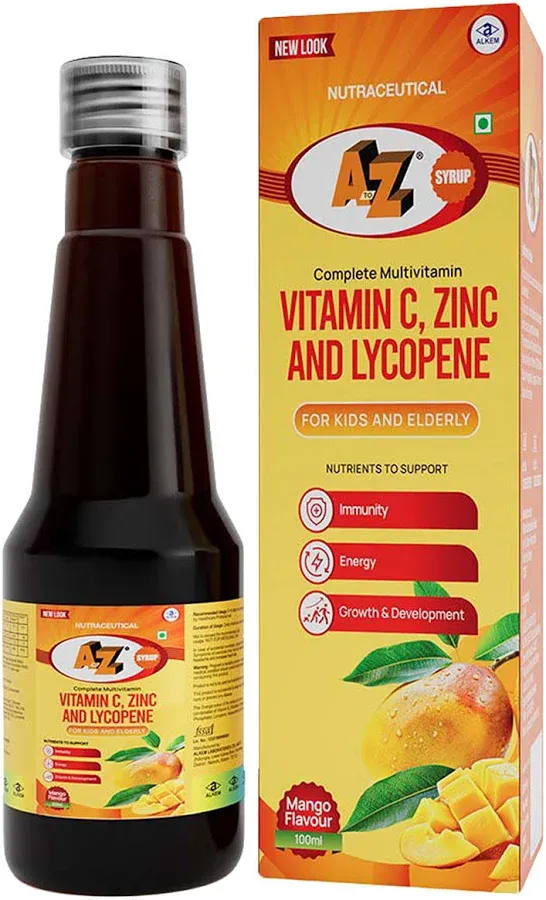A to Z Multivitamin Syrup for Kids & Adults – Lysine & Vitamin C for Growth, Immunity & Energy | Flavor Mango
