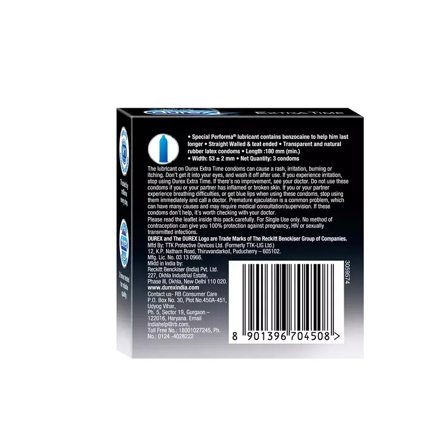 Durex Extra Time condoms 3 pack box