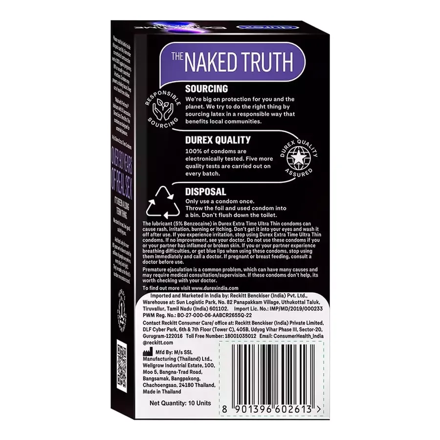 Durex Extra Time Ultra Thin condoms 10 pack box