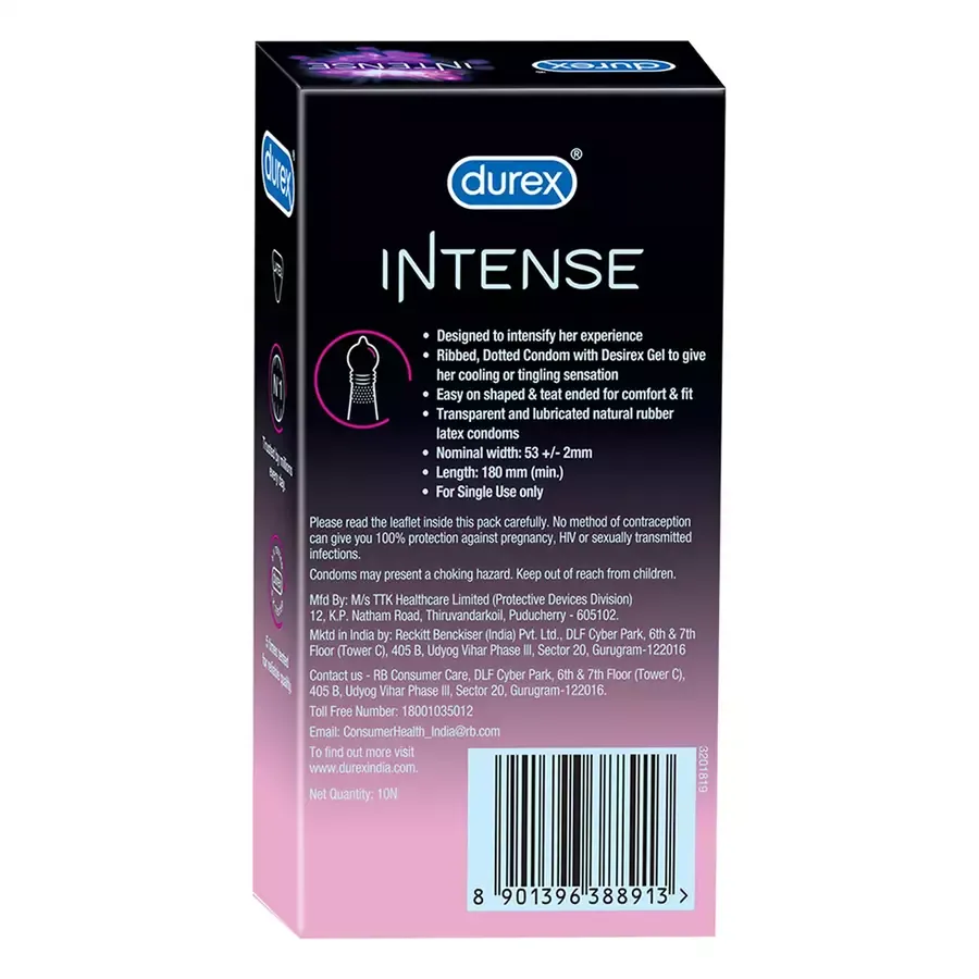 Durex Intense Stimulating Condoms with Desirex Gel - 10 pack box