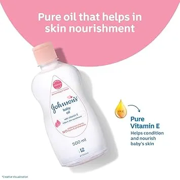 Johnson's Non-Sticky Baby Oil with Vitamin E 500ml clear bottle for baby massage