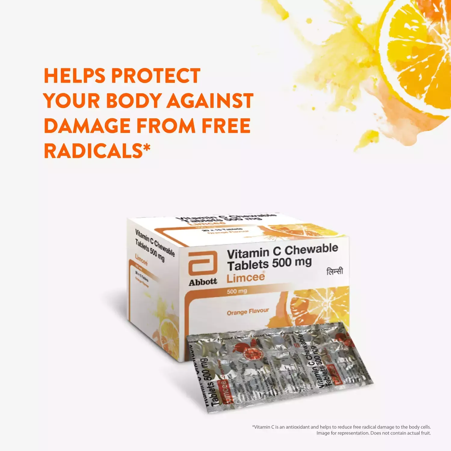 Limcee Vitamin C Chewable Tablet Orange flavour 500 mg pack