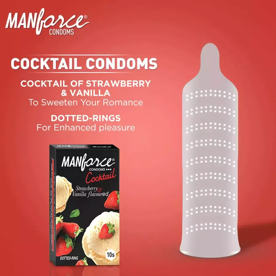 Manforce Cocktail Strawberry & Vanilla Flavoured Condoms - Pack of 10