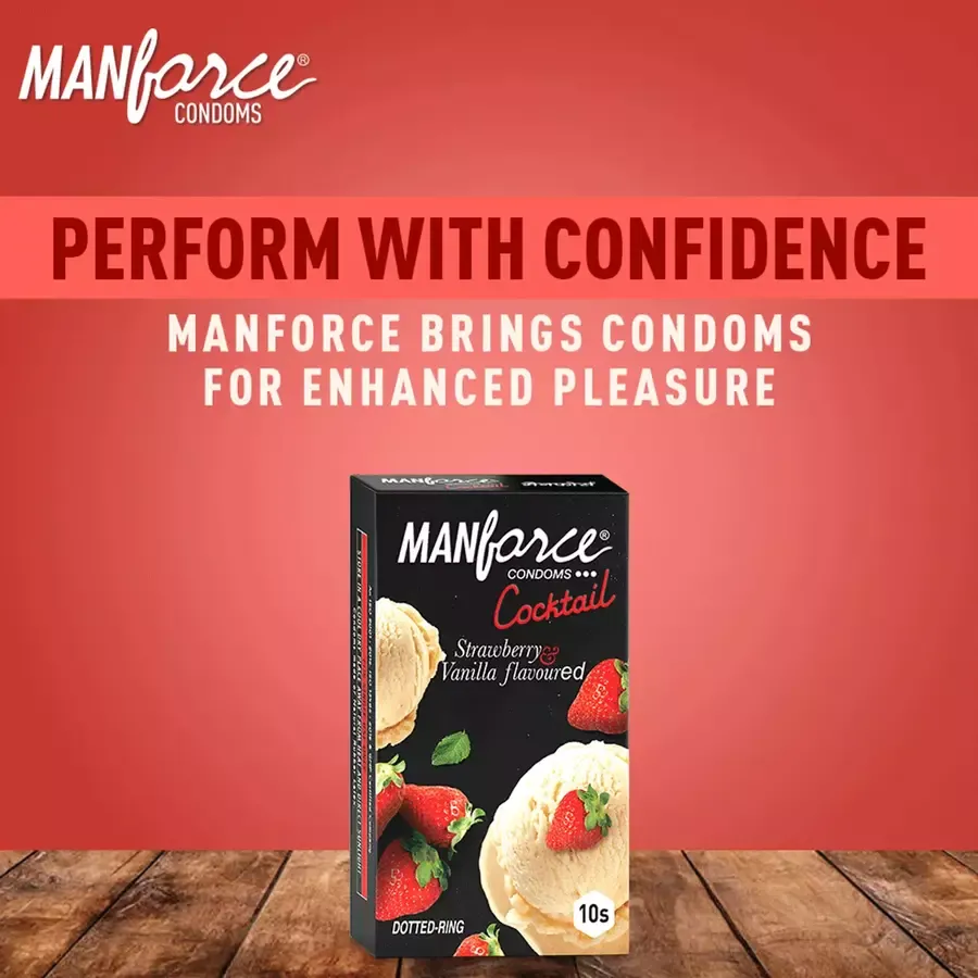 Manforce Cocktail Strawberry & Vanilla Flavoured Condoms - Pack of 10