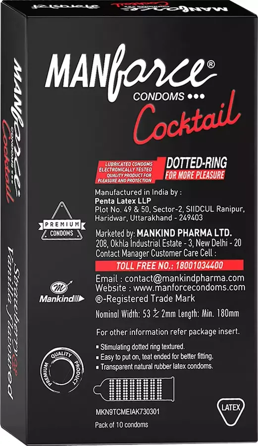 Manforce Cocktail Strawberry & Vanilla Flavoured Condoms - Pack of 10