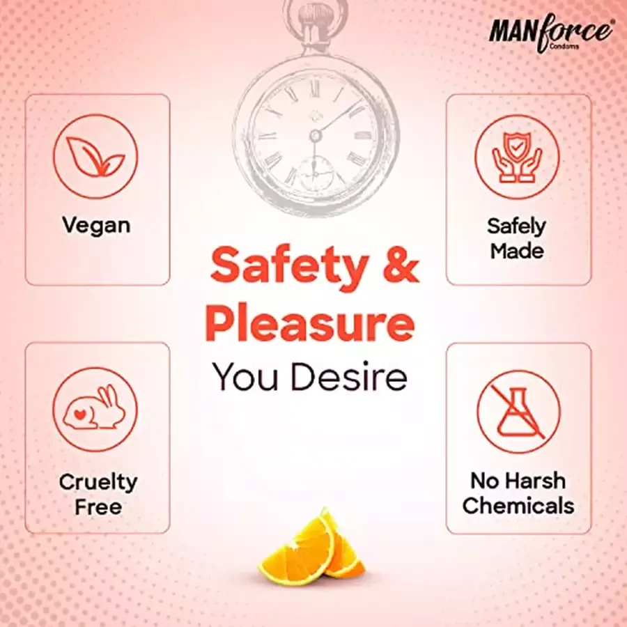 Manforce Overtime Orange 3In1 Ribbed Contour Dotted Condoms Pack of 10