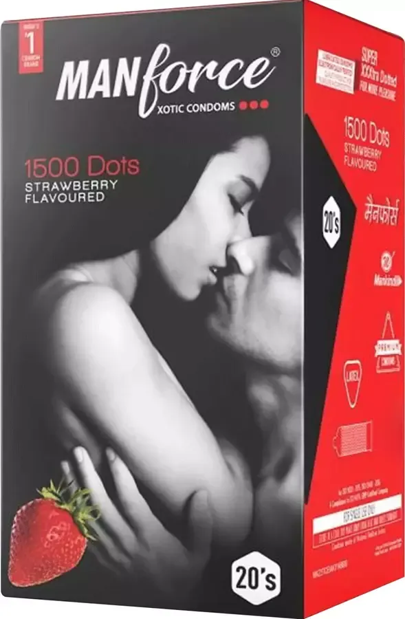 Manforce Xotic condoms 1500 dots strawberry flavoured pack of 20
