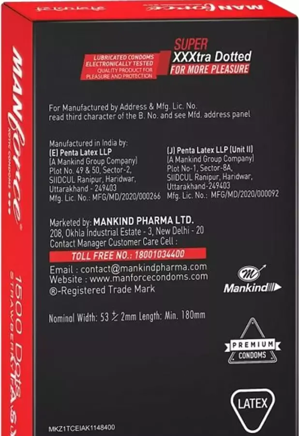 Manforce Xotic condoms 1500 dots strawberry flavoured pack of 20
