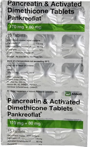 Pankreoflat 170mg/80mg tablet strip for digestive enzyme and gas relief