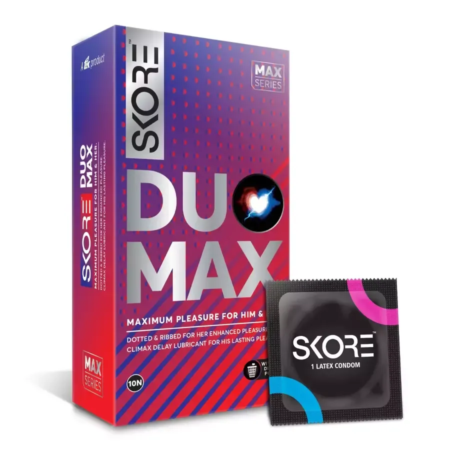 Skore Duo Max condoms 10 pack with disposal pouches