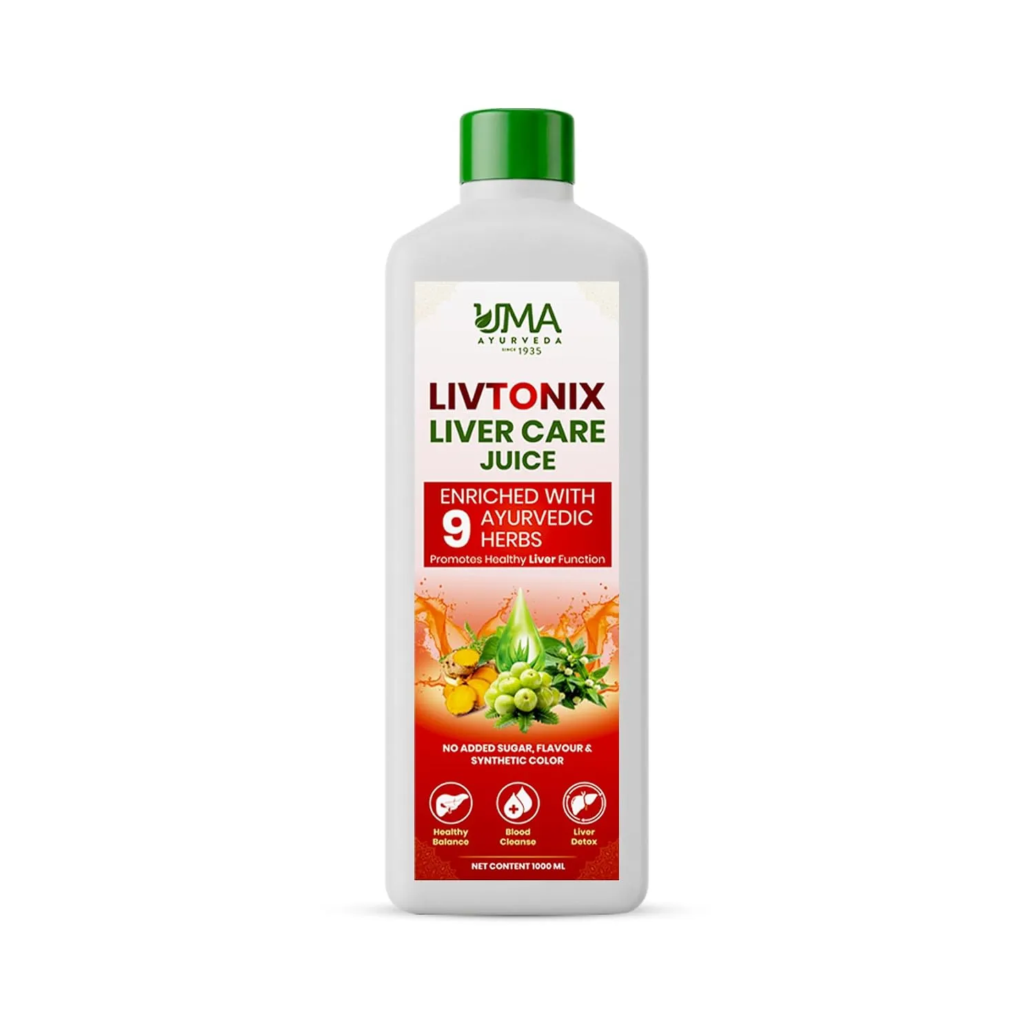 Uma Ayurveda Livtonix Liver Care Juice 1L bottle for liver detox and digestive wellness