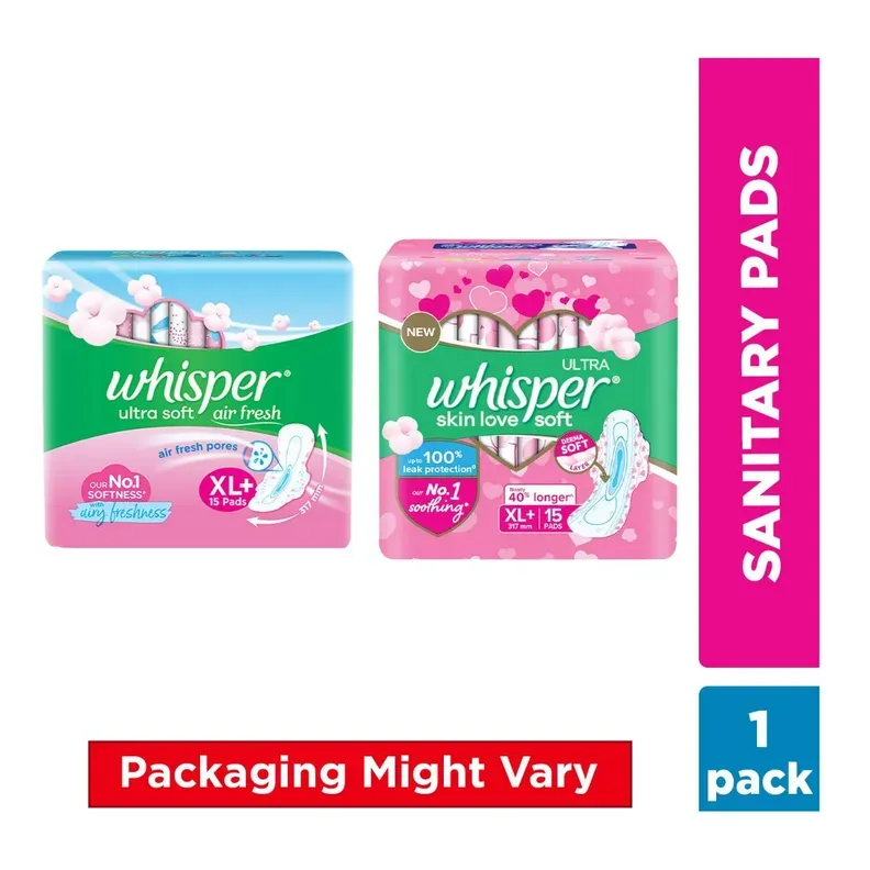 Whisper Ultra Skin Love Soft Sanitary Pads XL+ 15 count pack