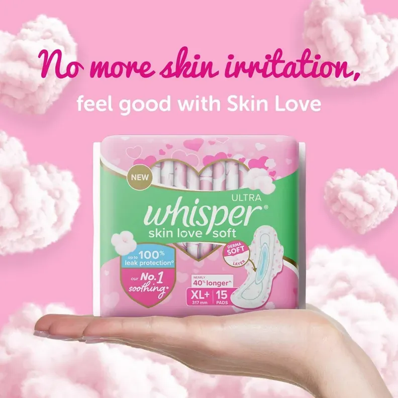 Whisper Ultra Skin Love Soft Sanitary Pads XL+ 15 count pack