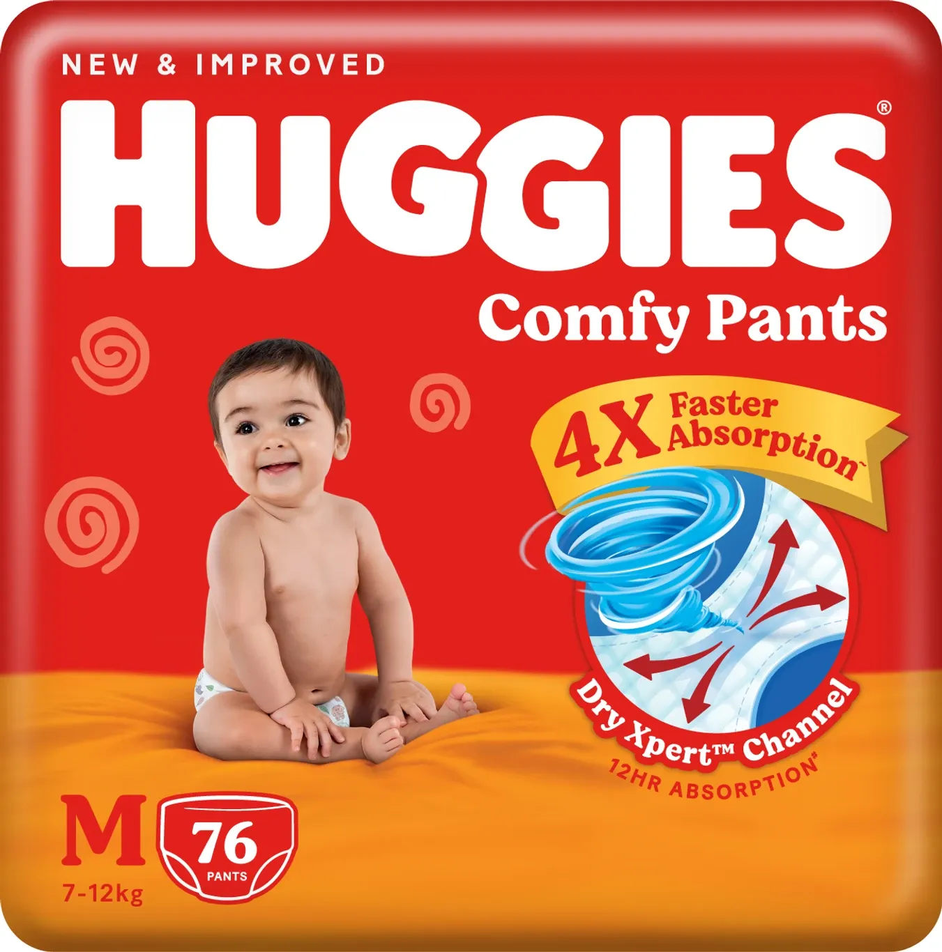 Huggies Comfy Baby Diaper Pants, Upto 50% Faster Absorption - M (Up To 7-12 kg) 76 pcs
