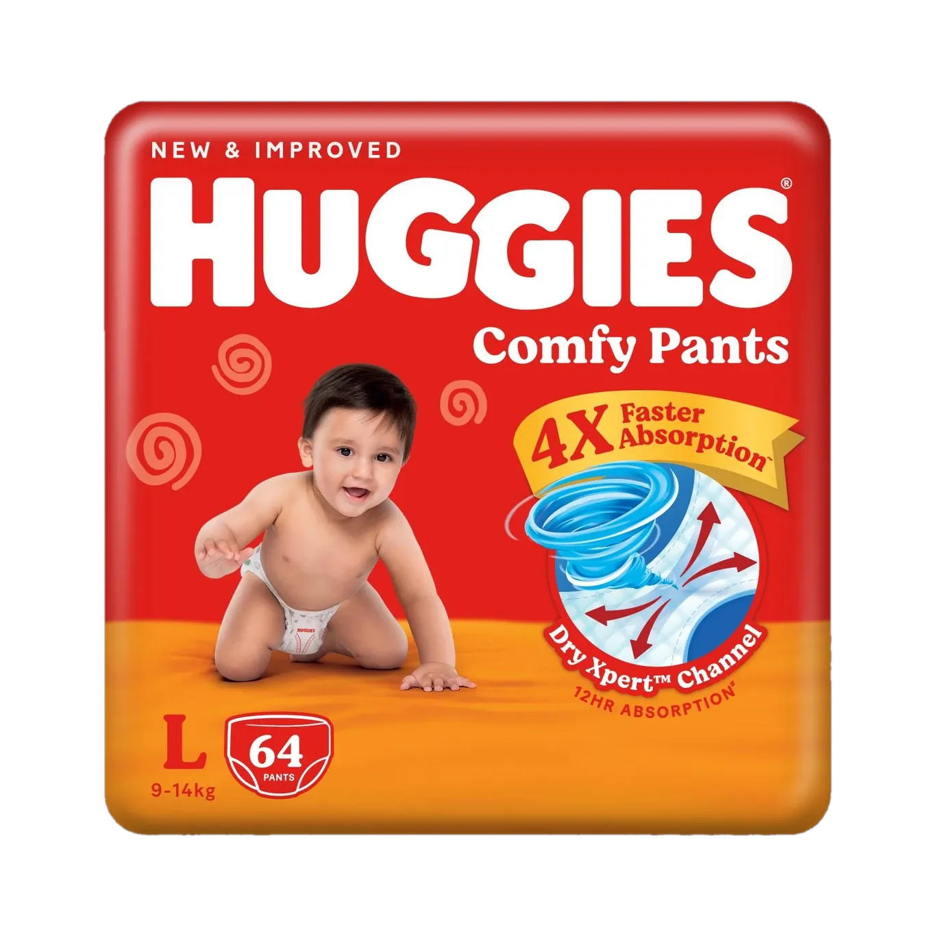 Huggies Comfy Baby Diaper Pants, Upto 50% Faster Absorption - L (Up To 9-14 kg) 64 pcs