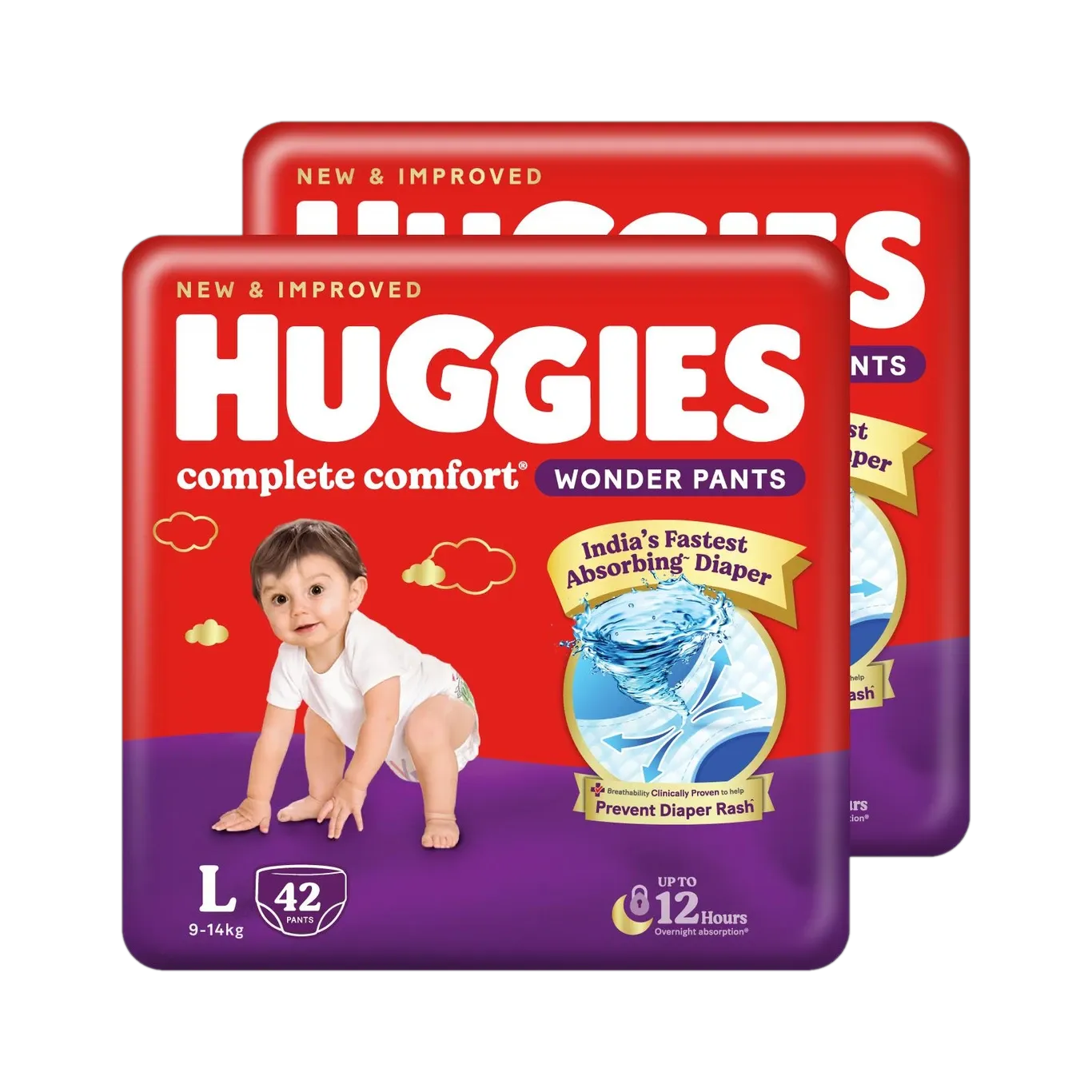 Huggies Complete Comfort Wonder Pants, India's Fastest Absorbing Diaper | - L (Up To 9-14 kg) 42 pcs