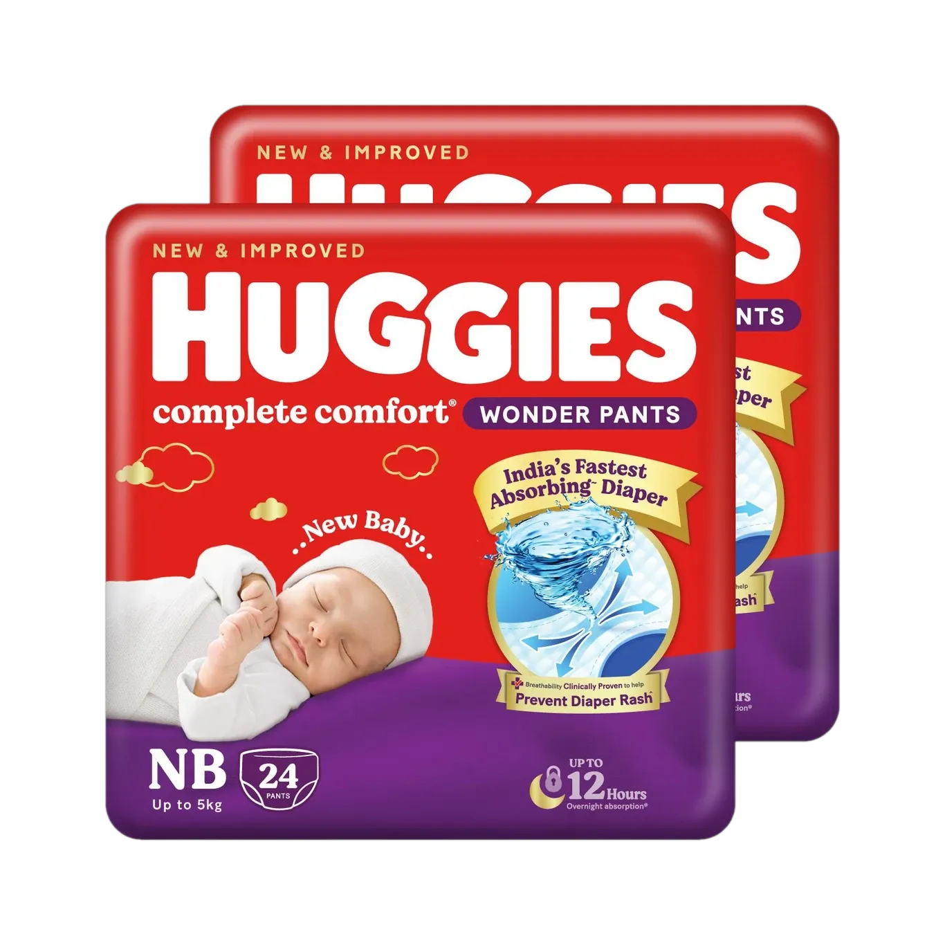 Huggies Complete Comfort Wonder Pants, India's Fastest Absorbing Diaper | - NB (48 Pieces)