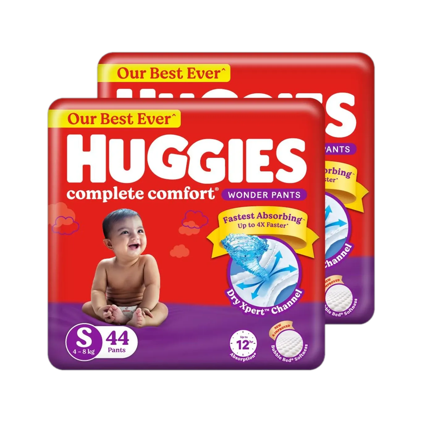 Huggies Complete Comfort Wonder Pants, India's Fastest Absorbing Diaper | - (Up To 4-8 kg) 44 pcs