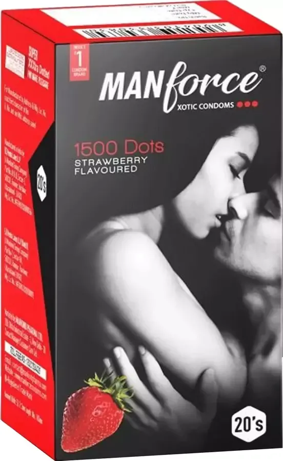 Manforce Xotic Condoms For Men With 1500 Dots | 20 pcs  - Strawberry Flavoured