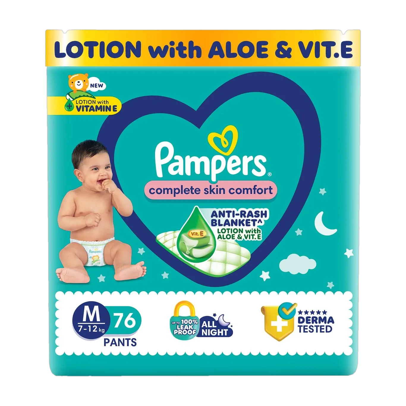 Pampers Complete Skin Comfort Pants, Anti-rash blanket, Lotion with VitaminE & Aloe Vera -M (76 Pieces)