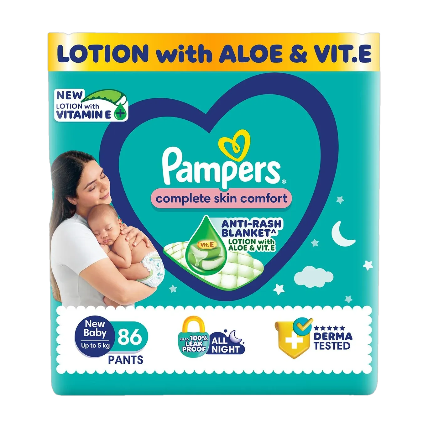 Pampers Complete Skin Comfort Pants, Anti-rash blanket, Lotion with VitaminE & Aloe Vera -NB, (Up To 5 kg)86 pcs