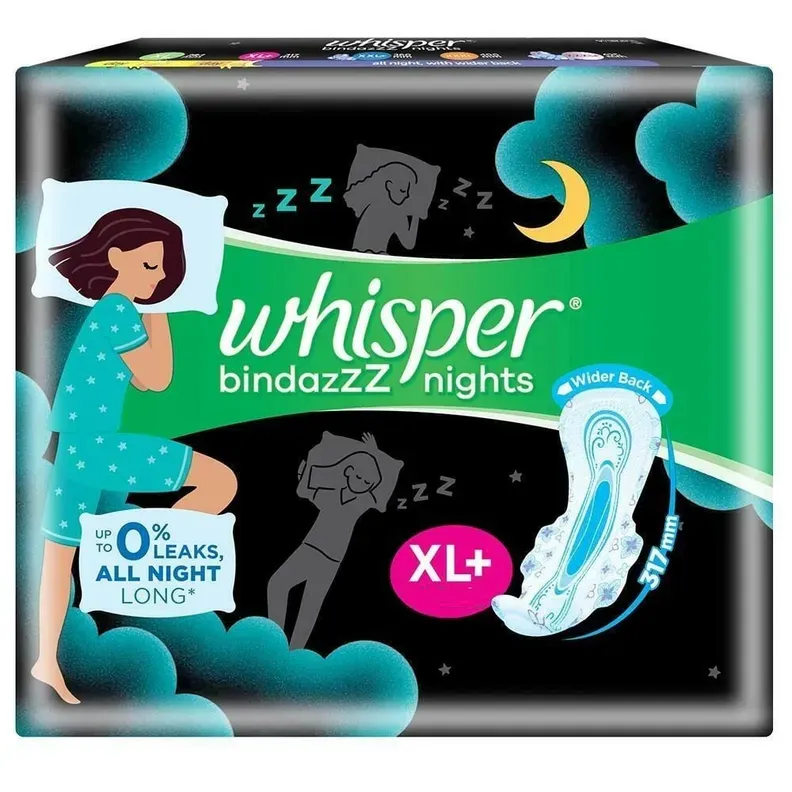Whisper Bindazzz Ultra Nights Sanitary Pads XL+ Size- 30 pcs