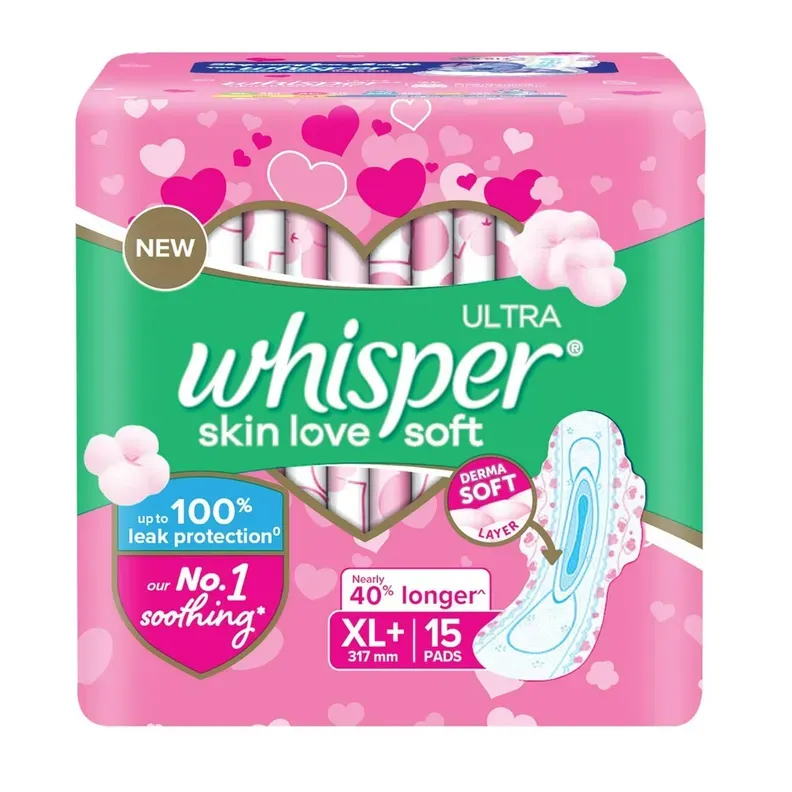 Whisper Ultra Skin Love Soft Sanitary Pads for Women XL+ Size - 15 pcs