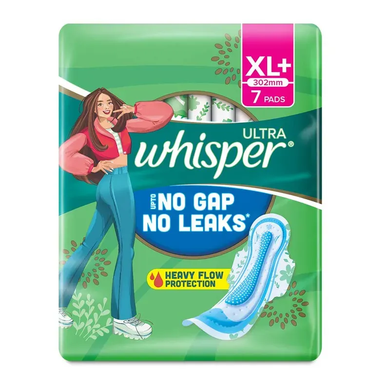 Whisper Ultra Upto No Gap No Leaks Sanitary Pads XL+ Size - 7 pcs